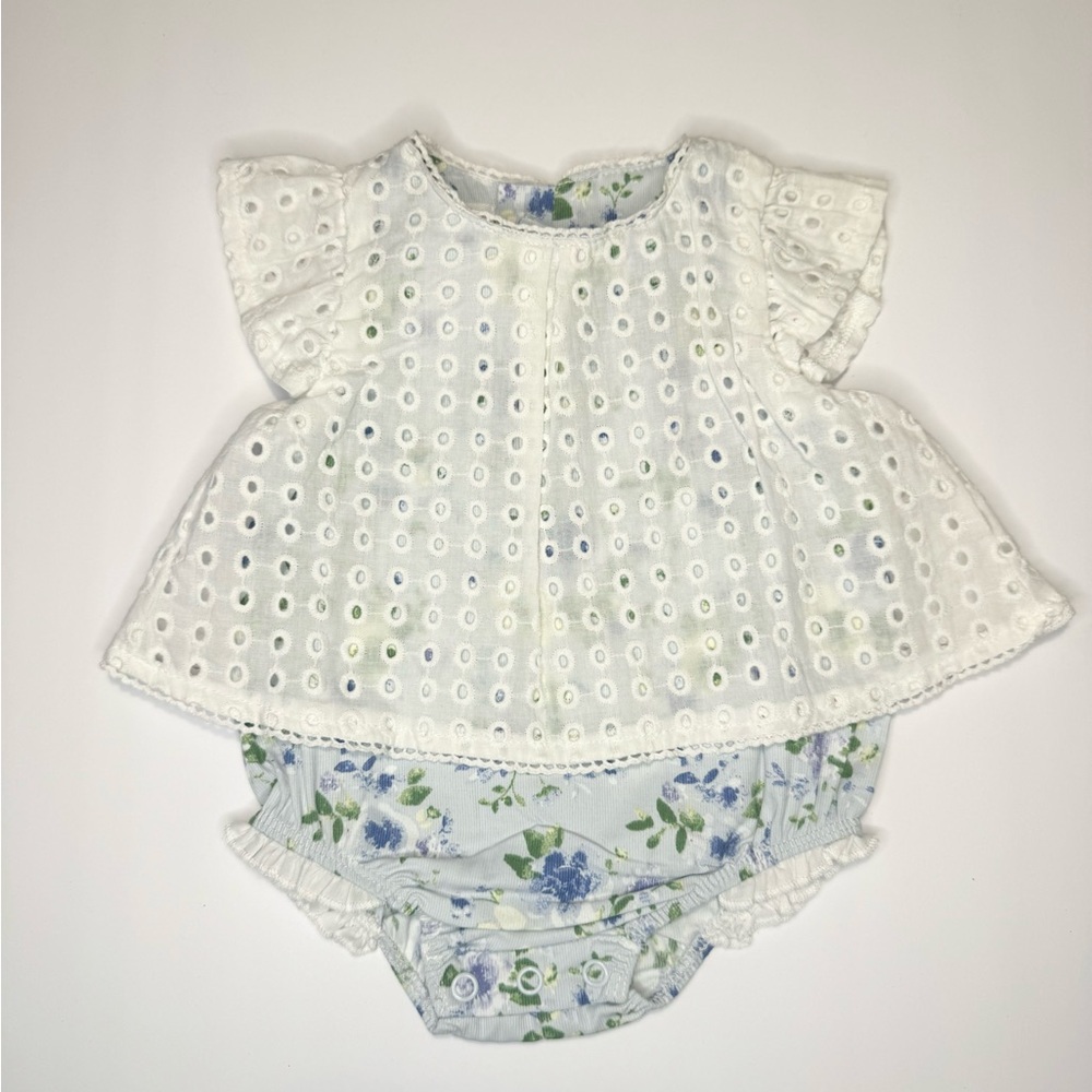 Mud Pie Floral White and Blue Baby Dress Set